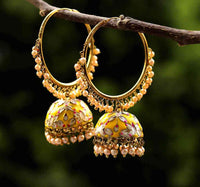 Yellow Colored Hand Crafted Meenakari  Hoop Earrings