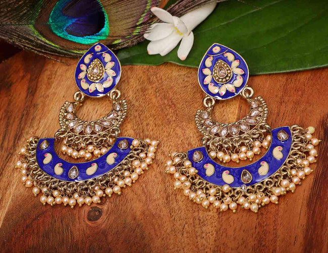Blue Color Meenakari Chandbali Earring