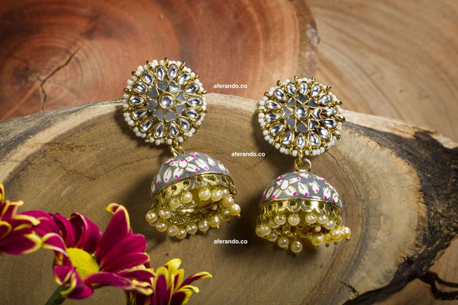 Buy Priyaasi Gold Plated  Grey Handcrafted Dome Shaped Jhumkas  Earrings  for Women 9296091  Myntra