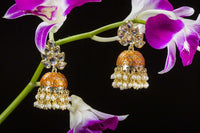 Orange Color Designer Meenakari Kundan Jhumka Earring