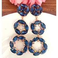 Blue Glass Stone Long Trendy Earrings