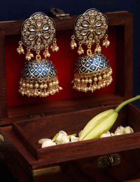 Anushka Sharma Inspired Hand Crafted Meenakari Stunning Kundan Blue Jhumki