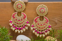 Stunning Rani Color Big Statement Chandbali Earring inspired by Sonam Kapoor by Aferando