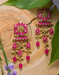 Handcrafted Meenakari Kundan Triple Chain Princess Jhumki Rani