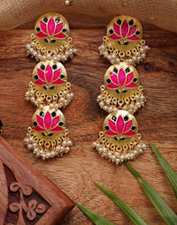 Rani Color Meenakari Chandbali Earring