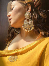 Grey Color Meenakari Big Chandbali Earring