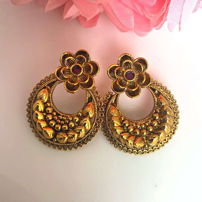 Amazon.com: BBRATS Traditional Temple 1 One Gram Gold Studs Ethnic 18k  Brass South Indian Meenakari Screw Back Round Ruby Pink Stone Stud Earrings  Combo Set Pack For Women girls Latest -GOLD EAR