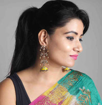 Meenakari Long Chandelier Yellow Kundan Jhumki