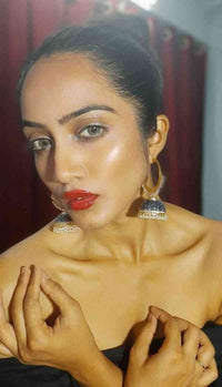 Alia Bhatt Inspired Hand Crafted Blue Colored Golden Hoop Jhumki