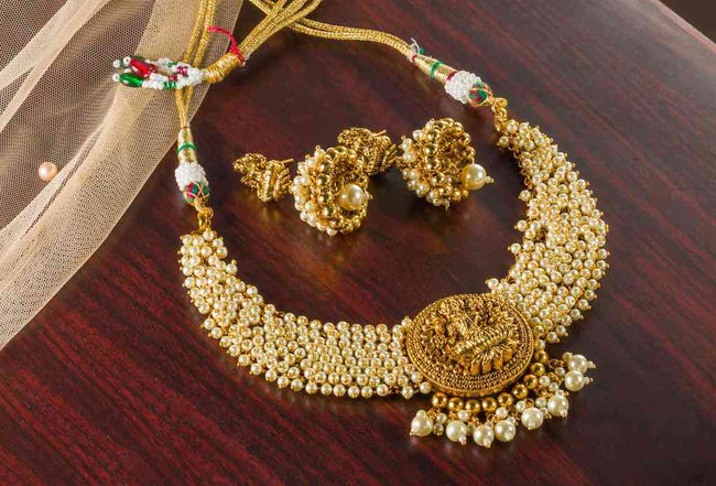 Designer Pearl Temple Necklace Set