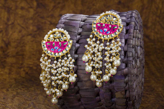 Rani Color Designer Meenakari  Chandbali Earring For Women
