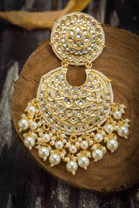 Royal Queen Handcrafted Kundan Pearl Golden Jhumki