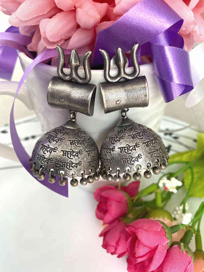 Silver Look-alike Mahadev Damru Jhumka Earring For Women