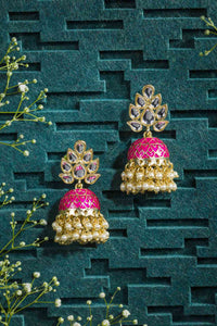 Designer Rani Color Meenakari Kundan Jhumka