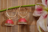 Alia Bhatt Inspired Hand Crafted Rani Colored Golden Hoop Jhumki