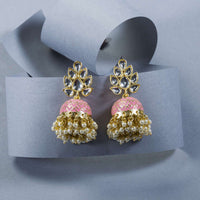 Designer Peach Color Meenakari Kundan Jhumka
