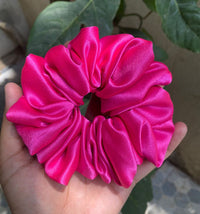 Aferando Hot Pink Color Premium Satin Scrunchie Regular Fluffy  Size - Soft & Silky Hair Accessory