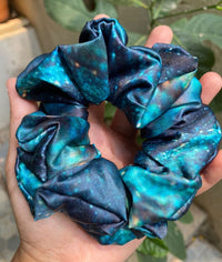 Mid Night Print Premium Quality Satin Scrunchie Regular Fluffy  Size - Soft & Silky Hair Accessory