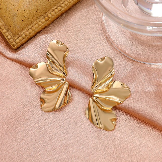 Aferando Gold Color Floral Petal Half Flower Studs Earrings for Women and Girls