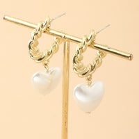 Aferando Gold Plated Heart Shape Pearl Drop Hoop Earrings for Women