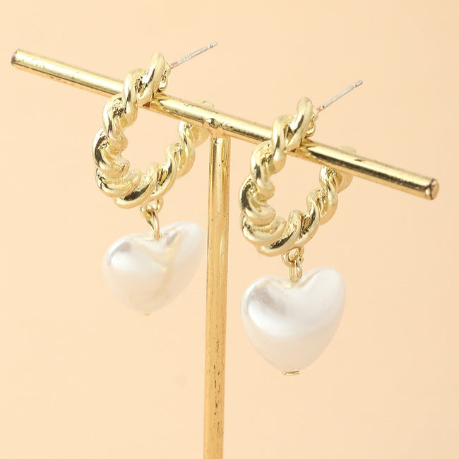 Aferando Gold Plated Heart Shape Pearl Drop Hoop Earrings for Women