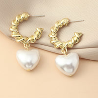 Aferando Gold Plated Heart Shape Pearl Drop Hoop Earrings for Women