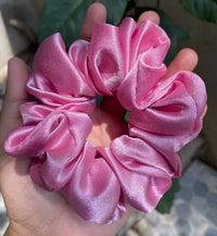 Aferando Onion Pink Color Premium Satin Scrunchie Regular Fluffy  Size - Soft & Silky Hair Accessory