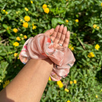 Peach Printed Organza Regular Size Hair Scrunchie - Soft & Romantic Accessory