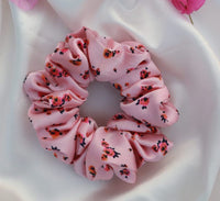 Pink Color Printed Premium Quality Satin Scrunchie
