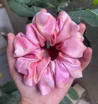 Pink Moroccan Prints Premium Quality Satin Scrunchie Regular Fluffy Size