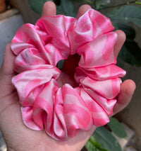 Pink Printed Premium Quality Satin Scrunchie Regular Fluffy Size