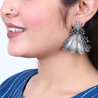 Oxidised Silver Look-alike Brass Flower Petal Jhumka Earring