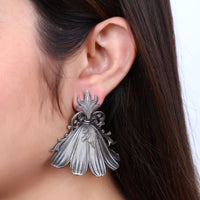 Oxidised Silver Look-alike Brass Flower Petal Jhumka Earring