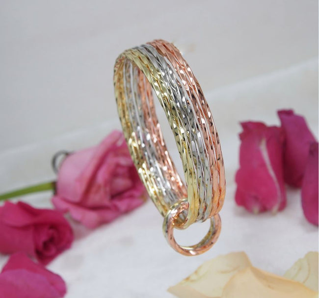 Three Tone Ring Charms Twisted Designed Bangles