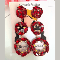 Red Glass Stone Long Trendy Earrings