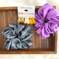 Super Saving Combo Pack of 6 Earrings and 2 Satin Hair Scrunchies