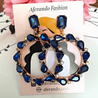 Blue Glass Stone Circle Earring