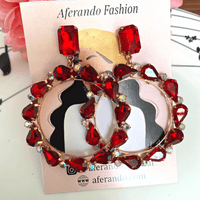 Red Glass Stone Circle Earring