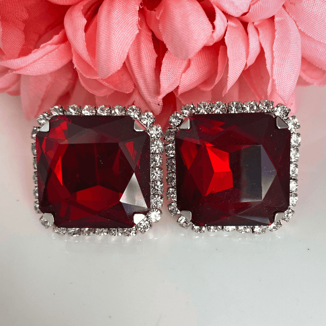 Aferando Red Color Square Diamond Stud Earring For Women and Girls