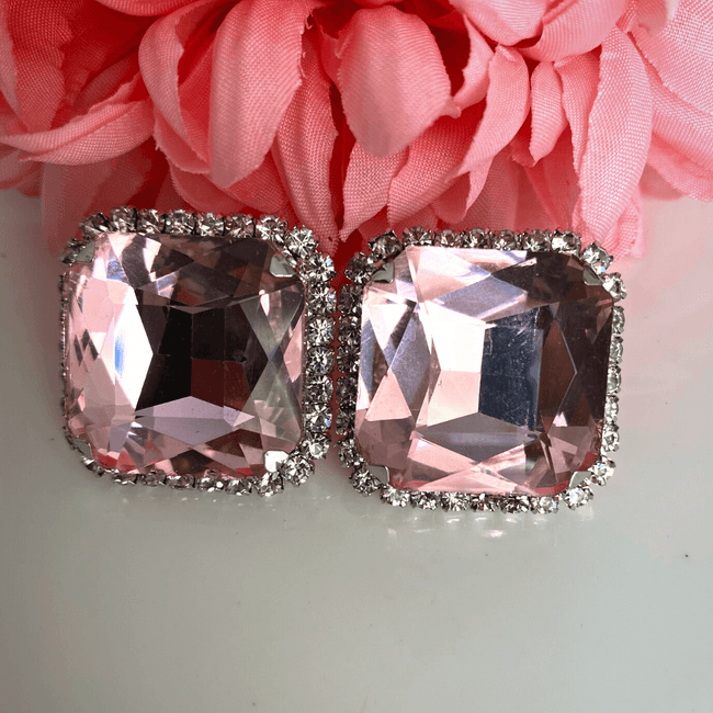 Pink Color Square Diamond Stud Earring