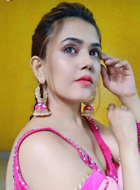 Alia Bhatt Inspired Gorgeous Pearl Meenakari Rani Color Hoop Earring  - Aferando