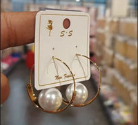 Aferando Gold Plated  Hoop Earring With Big Pearl For Girls and Women