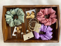 Super Saving Combo Pack of Four Korean Style Earrings and Three Premium Regular Size Satin Scrunchies