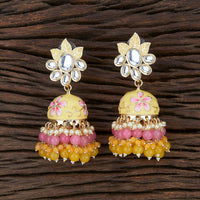 Yellow Color Designer Meenakari Jhumka Earring