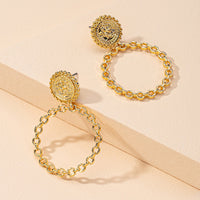  Gold Plated Big Circle Hollow Coin Link Earrings For Women and Girls