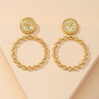  Gold Plated Big Circle Hollow Coin Link Earrings For Women and Girls