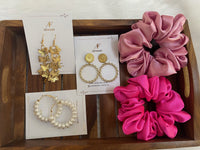 Three Korean Earrings and Two Premium Satin Scrunchie Combo Set