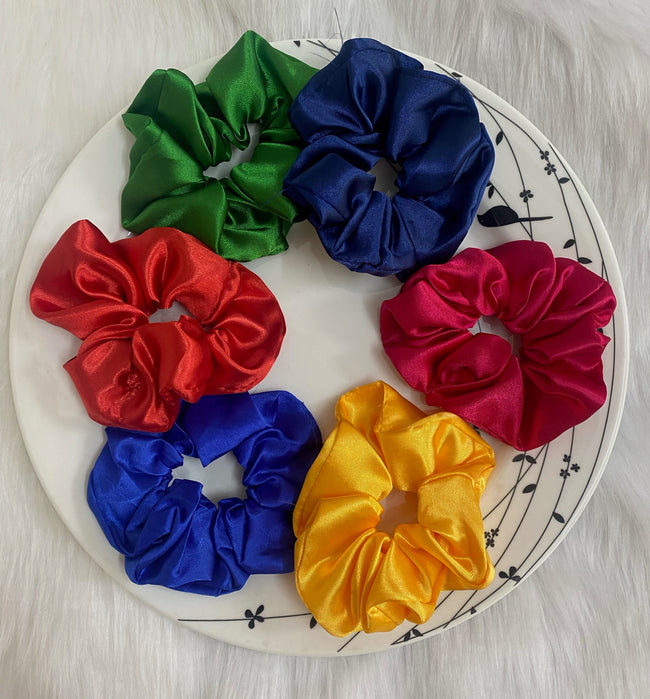 Combo Pack Of Six Regular Size Satin Hair Scrunchies Set - Perfect for all Hair Types and Occasions