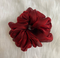 Elegant Red Color XL Organza Hair Scrunchie - Delicate Touch for Any Hairstyle