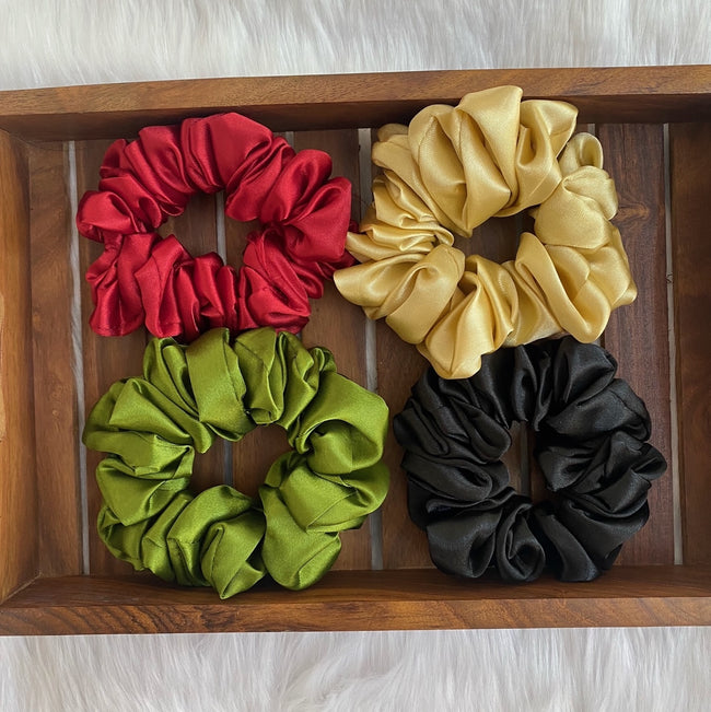 Combo Pack Of Four Large Satin Hair Scrunchies Set - Perfect for any Hair Type and Occasion